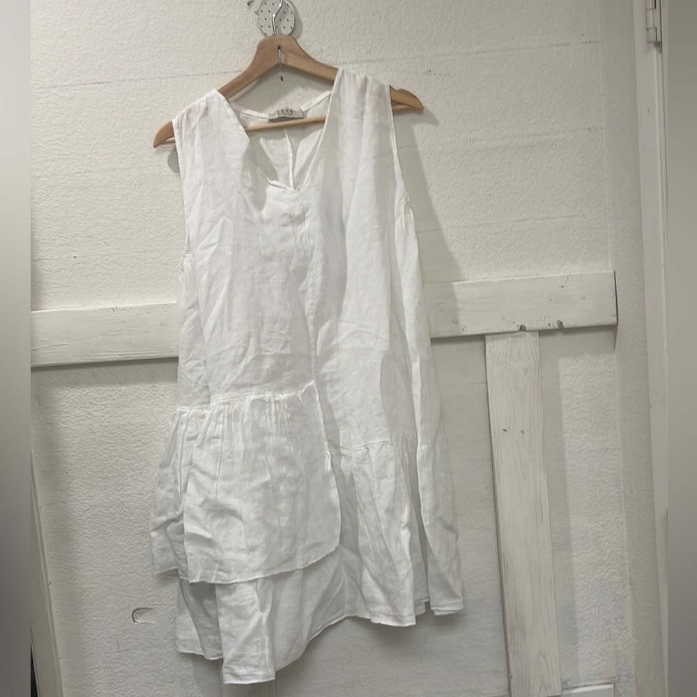Saga made in Italy white linen cotton dress large